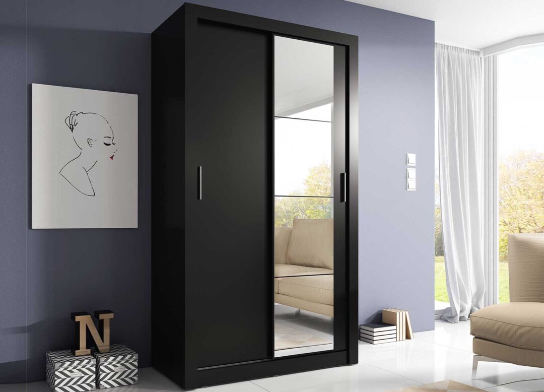 armoire 2 portes avec miroir noir