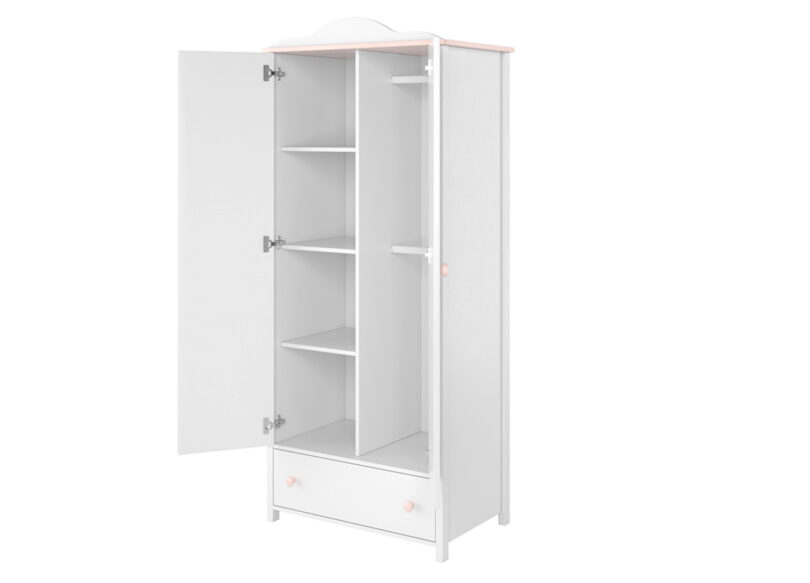 armoire penderie et etagere chambre enfant boheme rose et blanc