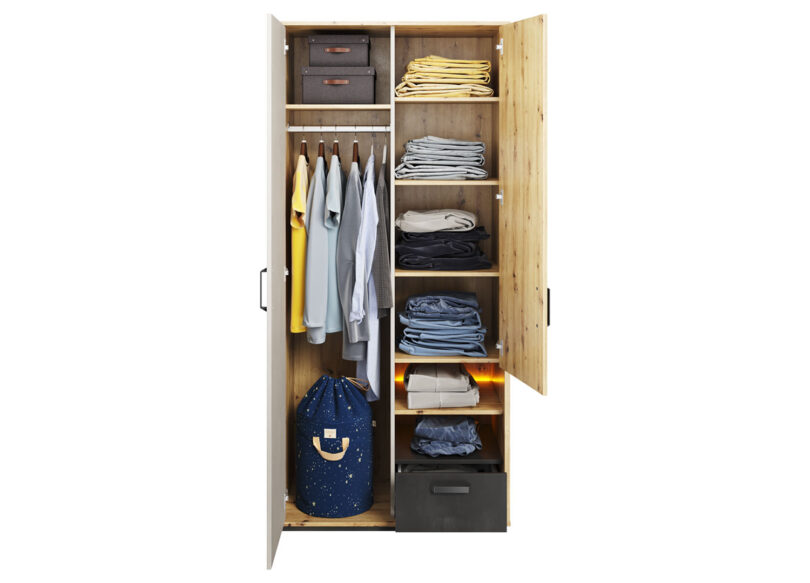 armoire penderie 90 cm gris graphite et chene artisanal