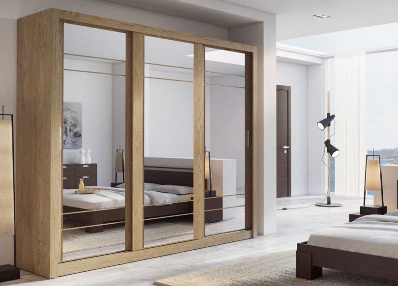 armoire dressing portes coulissantes avec miroir chene