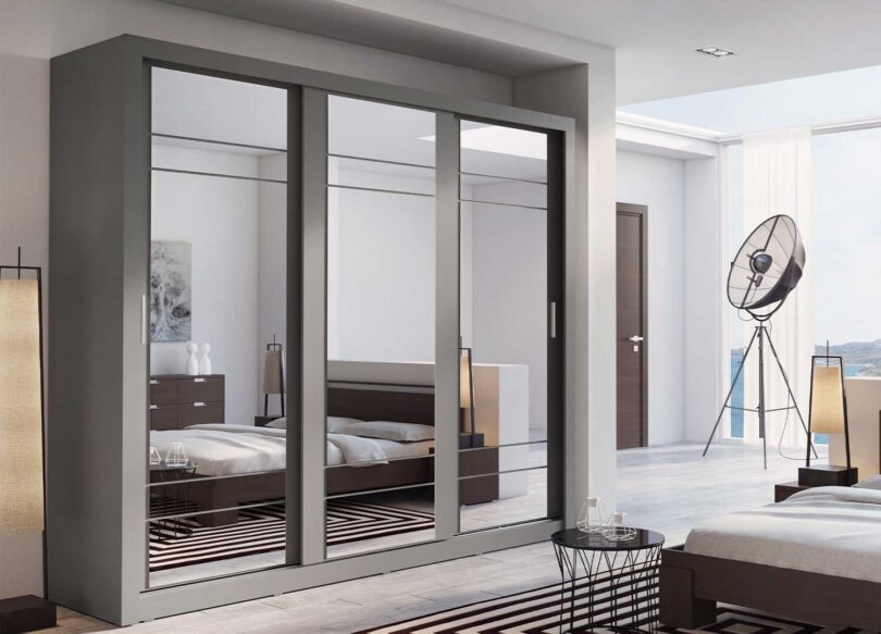 armoire dressing portes coulissantes avec miroir grise