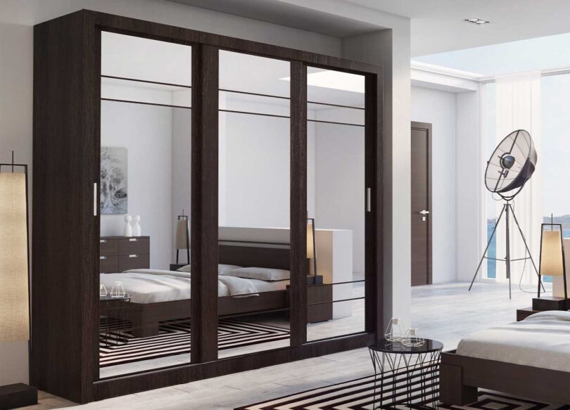 armoire dressing portes coulissantes avec miroir wenge