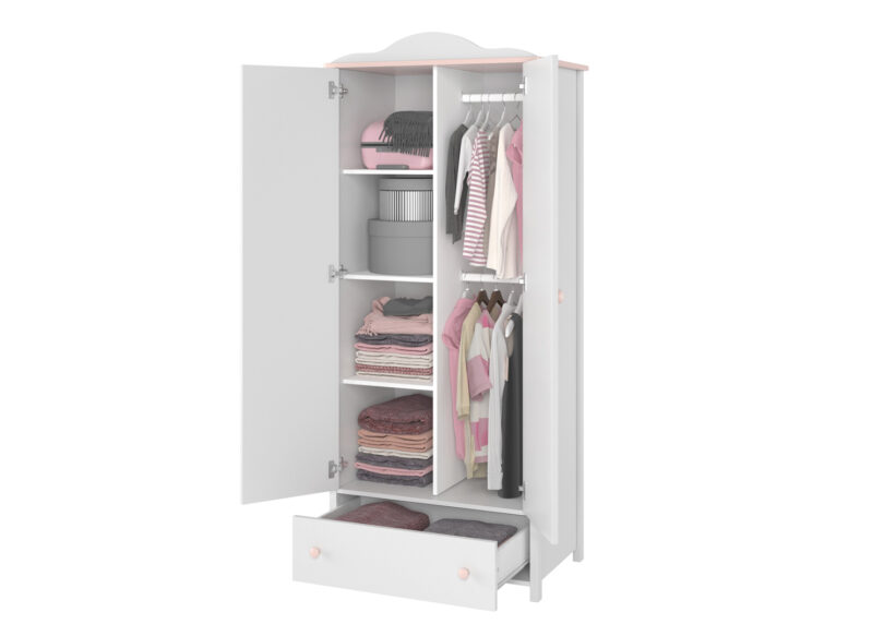 armoire fille rose et blanc 196 cm