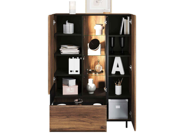 meuble vitrine salle a manger moderne aspect bois fonce