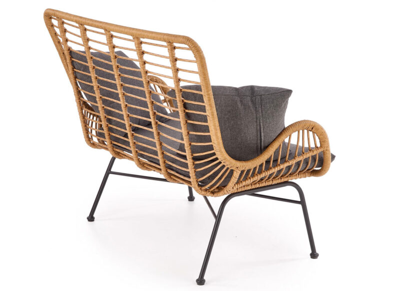 banc rotin 2 places avec coussins gris