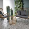 ensemble meuble de jardin ou interieur en rotin synthetique et metal noir