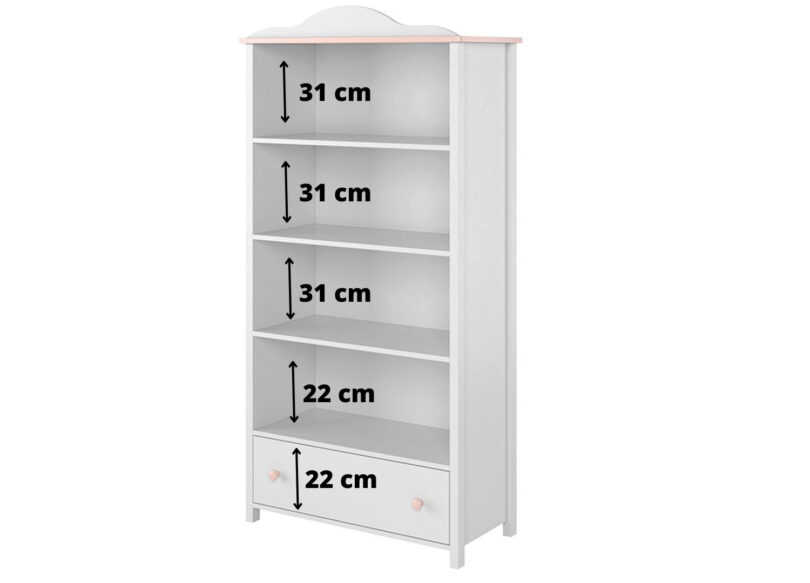 dimensions de la bibliotheque rose pale et blanche chambre enfant