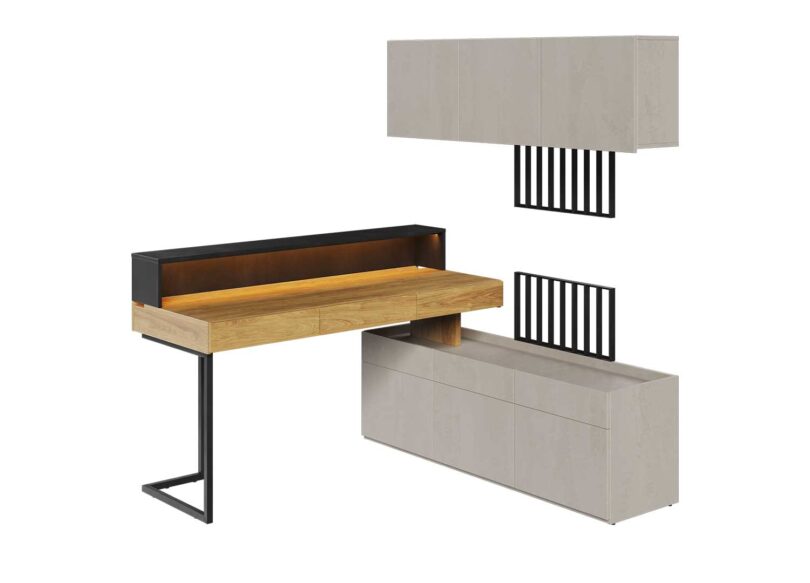 module chambre ado industriel avec un bureau et 2 meubles de rangement