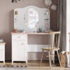 bureau chambre enfant rose pale et blanc 110 cm avec miroir