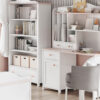 bureau avec rangement rose pale et blanc