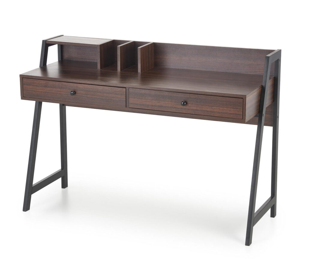 table de bureau secretaire pas cher bois fonce et metal noir