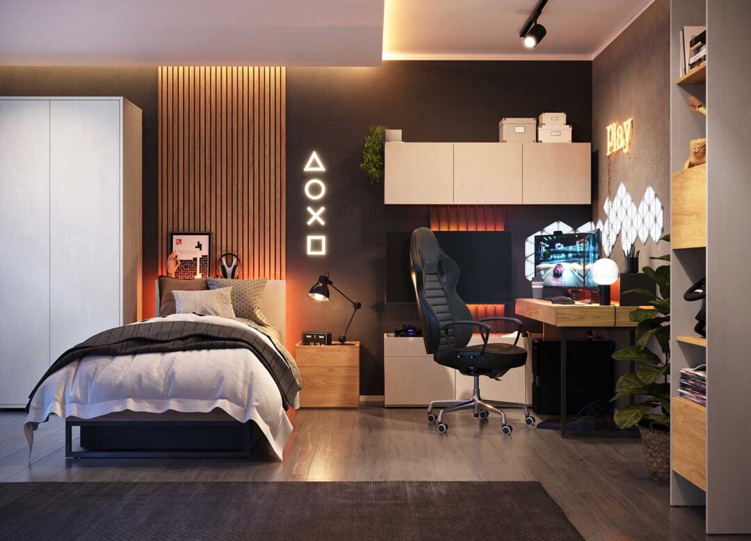 bureau de travail reversible chambre ado industriel moderne
