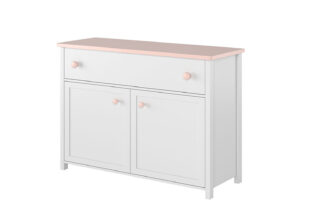 commode chambre enfant fille rose pale et blanc 110 cm