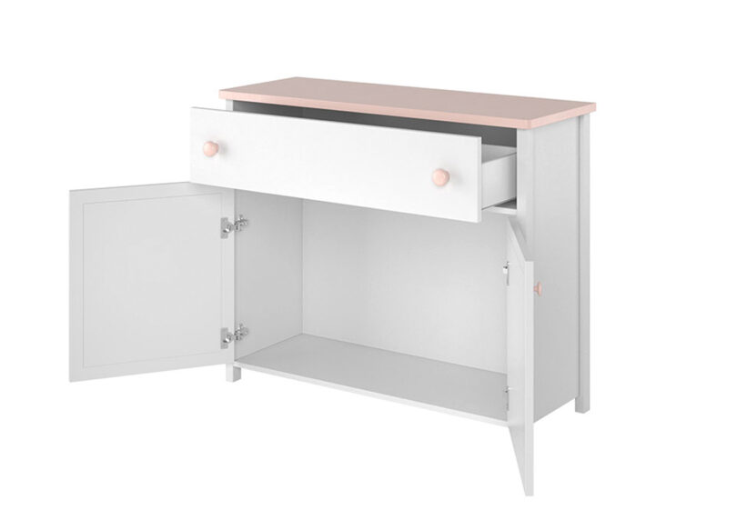 commode rangement chambre enfant rose et blanc 110 cm