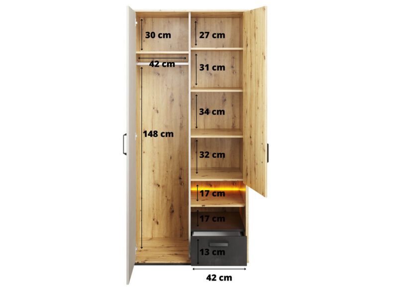 details des dimensions de l'armoire de chambre ado