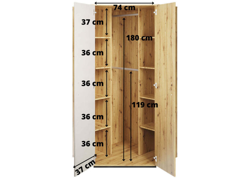 details des dimensions de l armoire d angle chene artisanal et gris clair