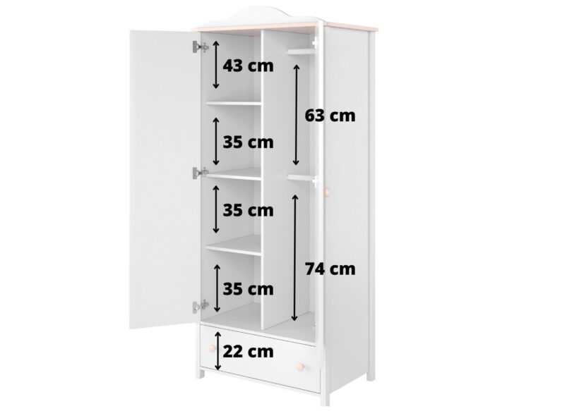 details des dimensions de l'armoire de chambre fille