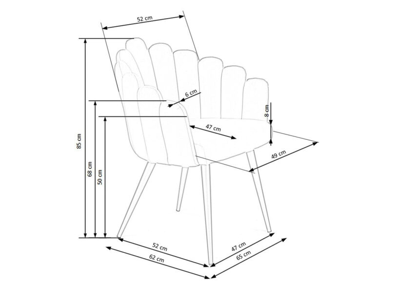 details des dimensions de la chaise en velours