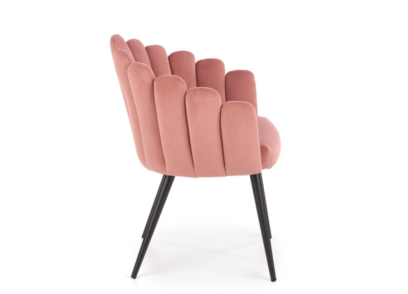 chaise de salle a manger en velours rose et pieds en metal noir
