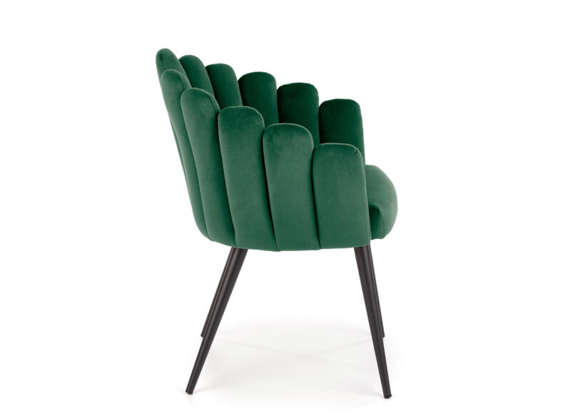 chaise en velours vert confortable et pieds metal noir