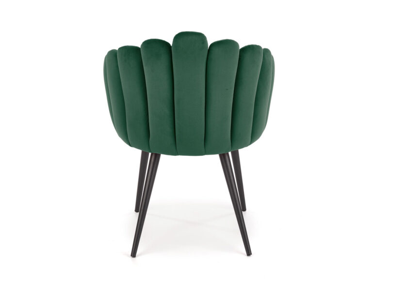 dos de la chaise en velours vert forme moderne