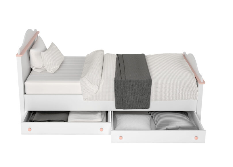 lit pour chambre enfant avec 2 tiroirs de lit rose pale et blanc