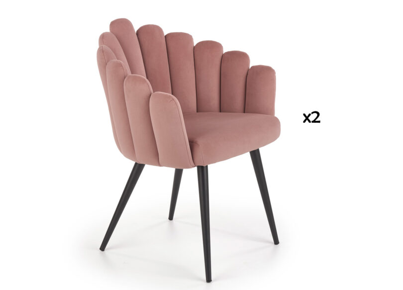 lot de 2 chaises de salle a manger moderne et tendance rose et metal noir