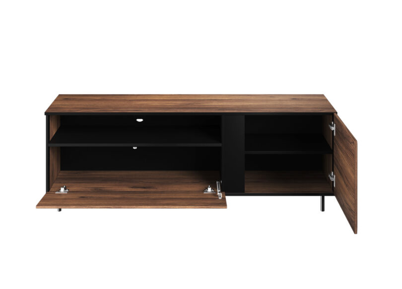 meuble tv 2 portes 155 cm imitation bois fonce et noir