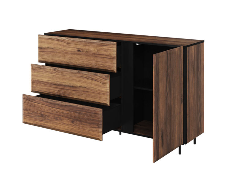 meuble de salon 150 cm avec rangement imitation chene fonce