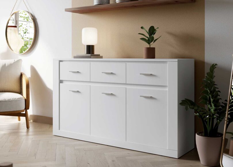 buffet blanc 160 cm 3 portes et 3 tiroirs