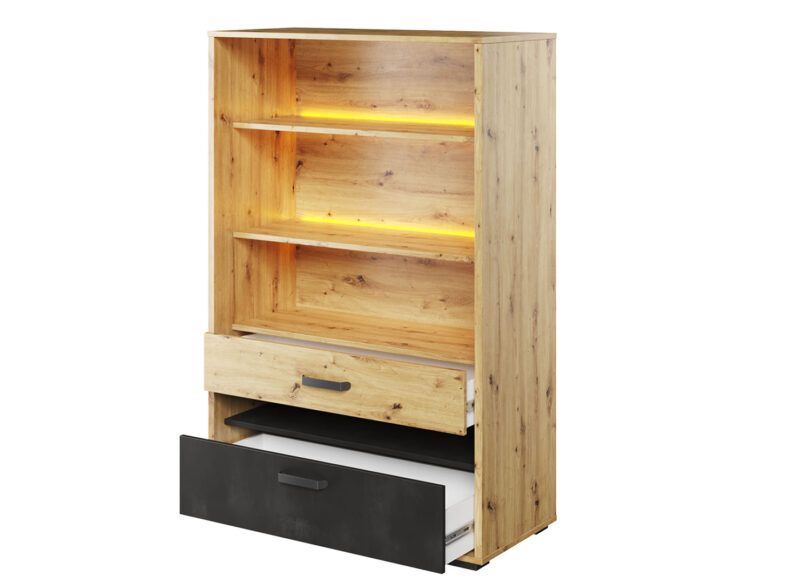 bibliotheque chambre ado avec 2 tiroirs et led