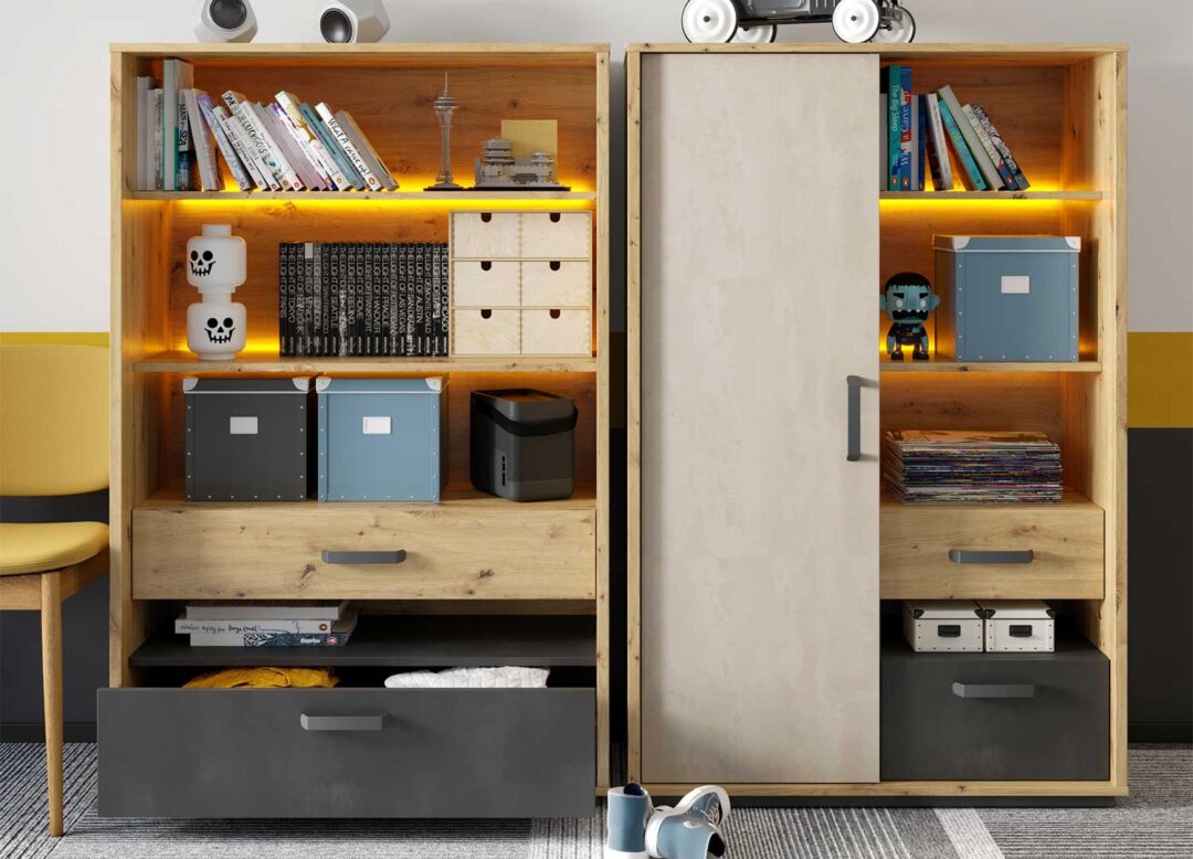 meuble de rangement petite armoire 1 porte 2 tiroirs avec 5 etageres
