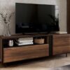 meuble tv moderne 155 cm aspect bois fonce et noir