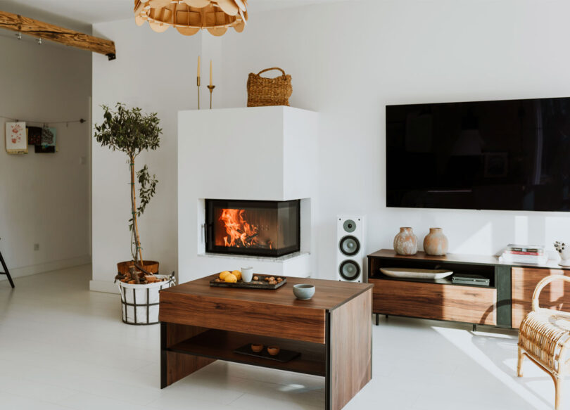 mobilier de salon moderne pas cher imitation bois fonce
