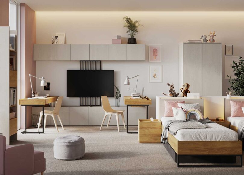 meuble de chambre d ado moderne aspect bois gris et acier