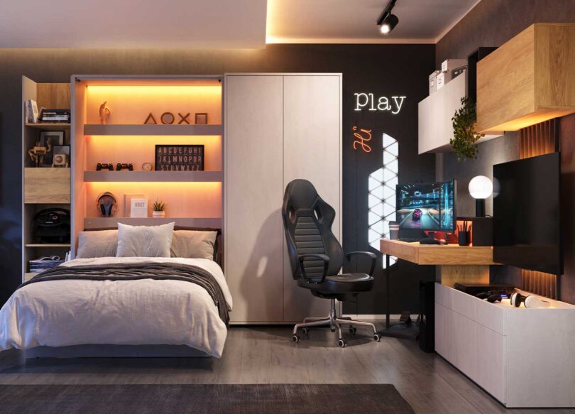 chambre pour ado moderne industriel avec led