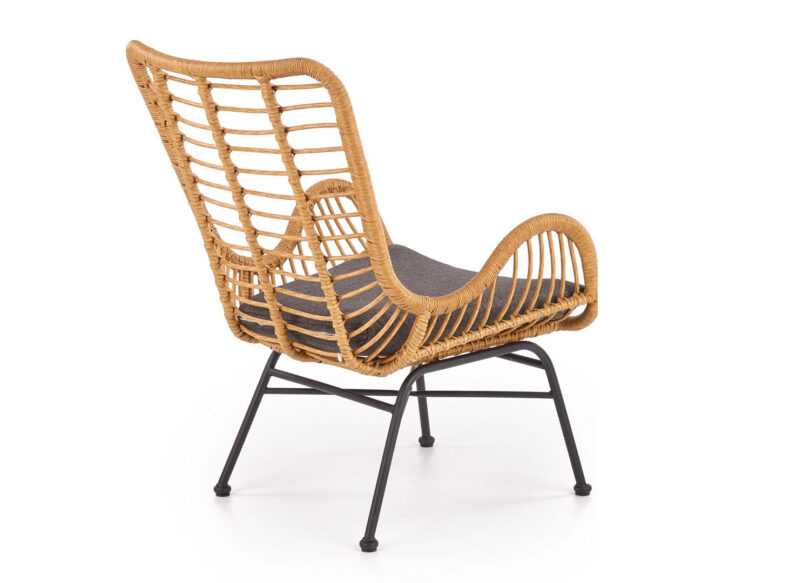 fauteuil interieur ou exterieur en rotin et metal noir