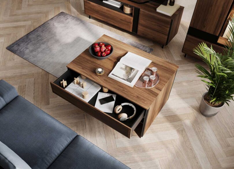 table de salon 100 cm aspect bois fonce