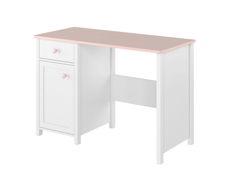 bureau 110 cm plateau rose pale et blanc