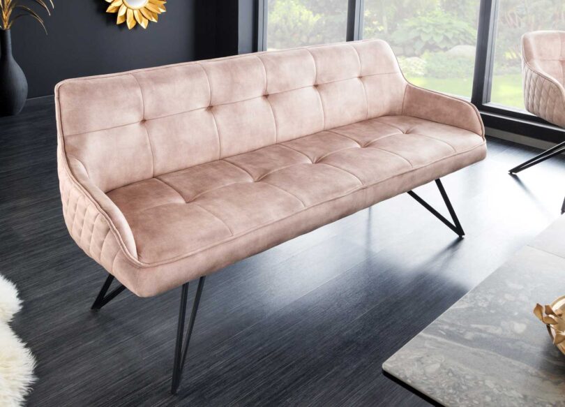 Banc de salon grège matelassé