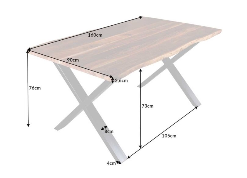 Dimensions de la table de repas en bois de 160cm