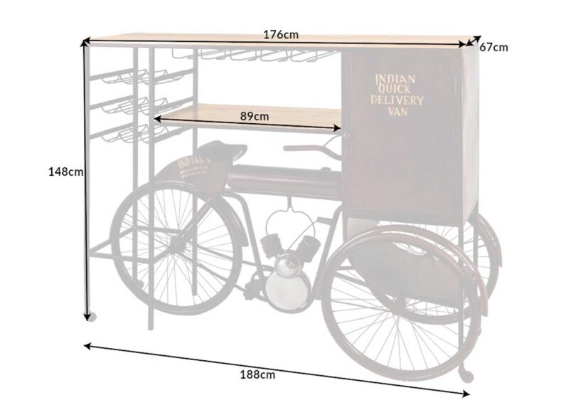 Dimensions du meuble de bar vélo vintage rétro