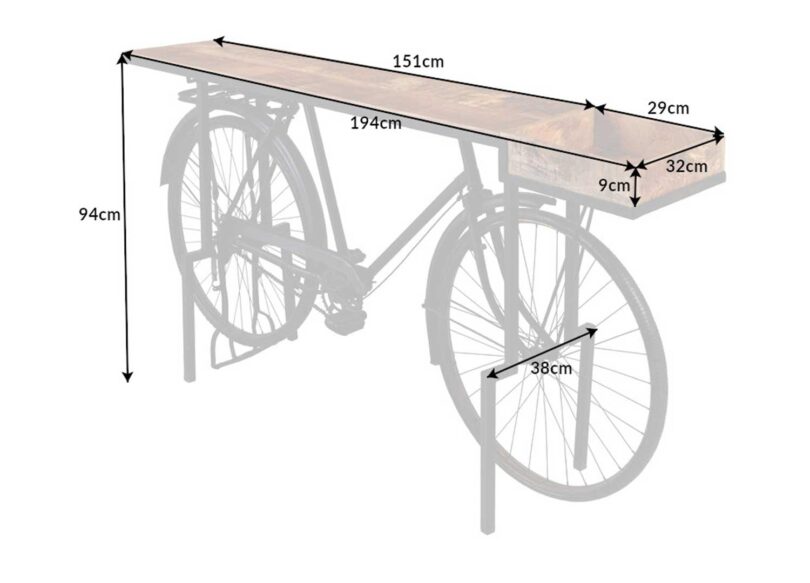 Dimensions du vélo de bar en bois de manguier massif