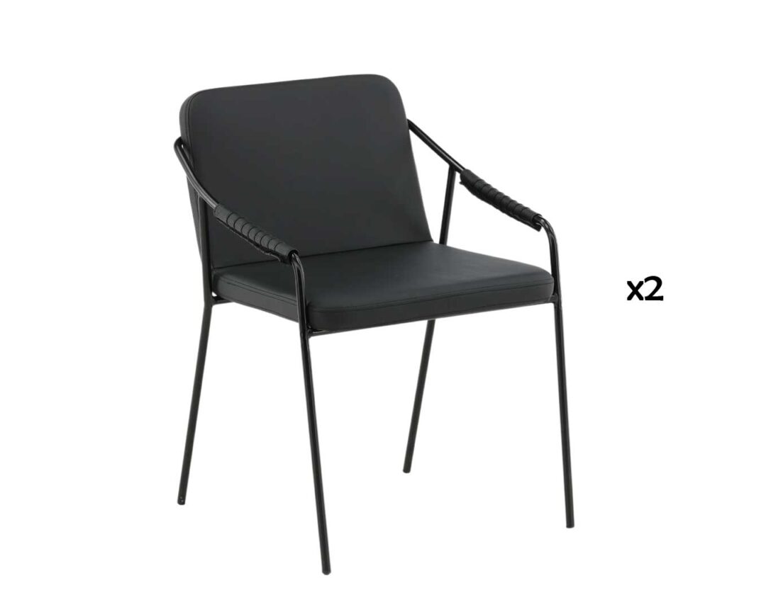 Chaise de salle à manger en simili cuir noir moderne