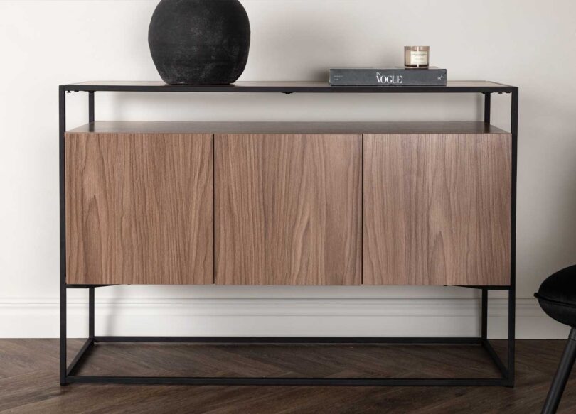 Meuble tv simple en bois aspect noyer design