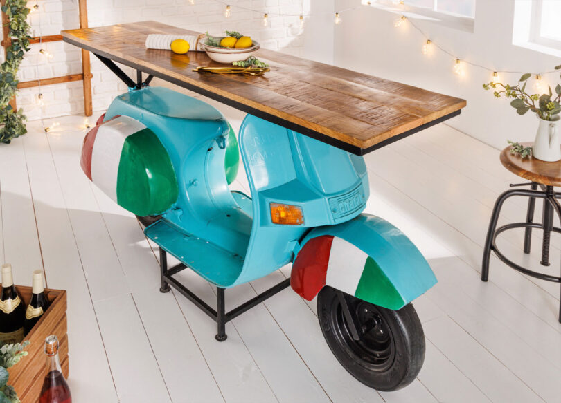 Scooter avec plateau en bois de manguier massif naturel