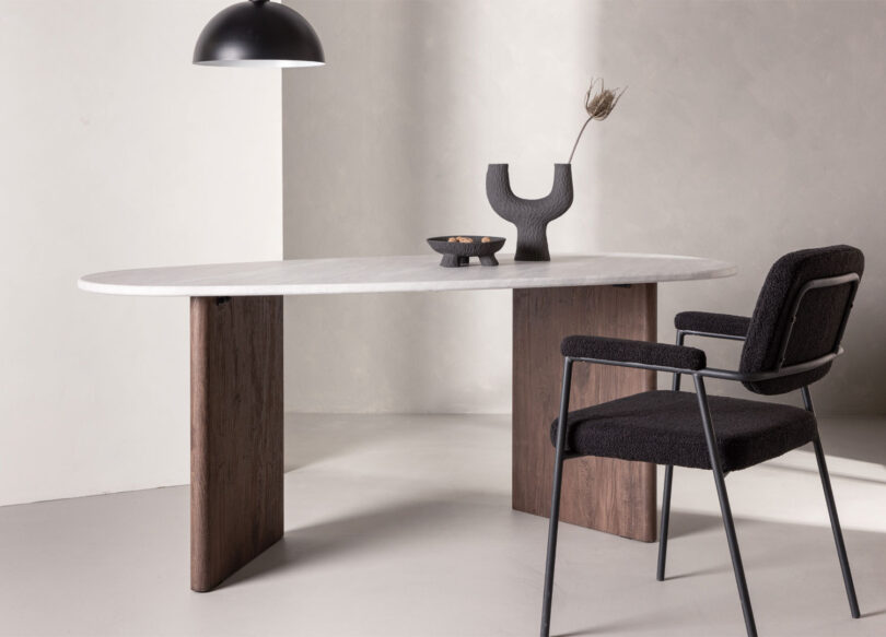 Table de séjour design plateau ovale blanc