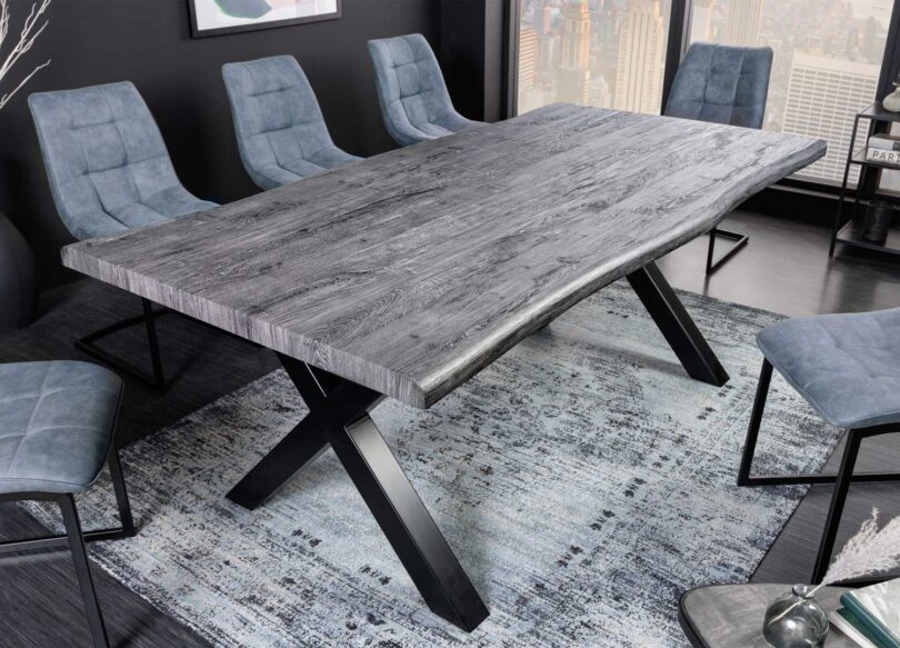 Table à manger en bois aspect gris blanchi