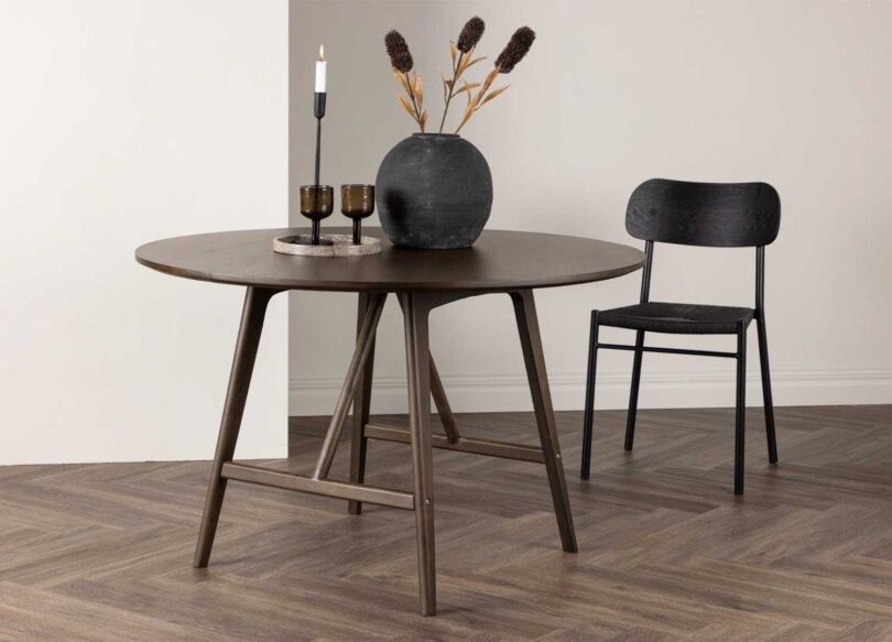 Table à manger aspect bois marron foncé ronde 100cm