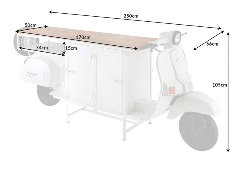 Dimensions du bar scooter blanc